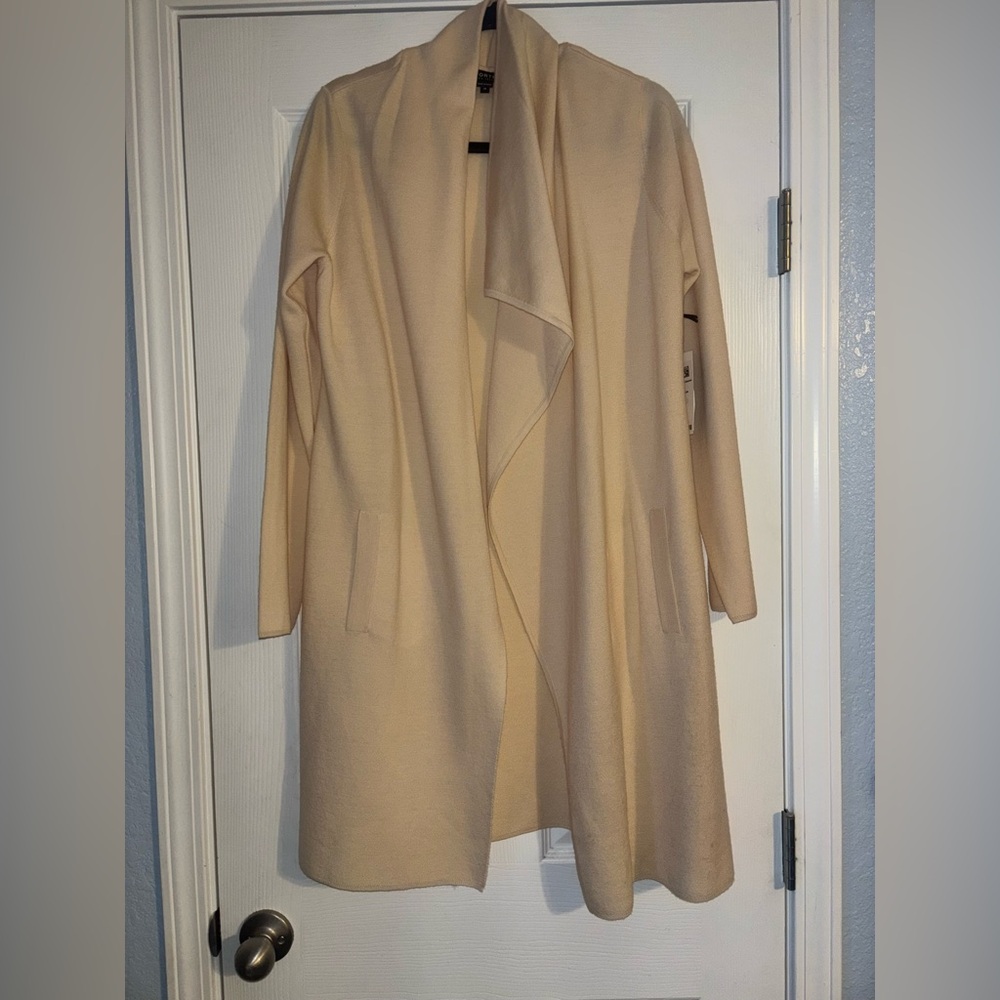 Worth New York Wool Off White Cream Asymmetrical Collar Extended Cardigan M NWT